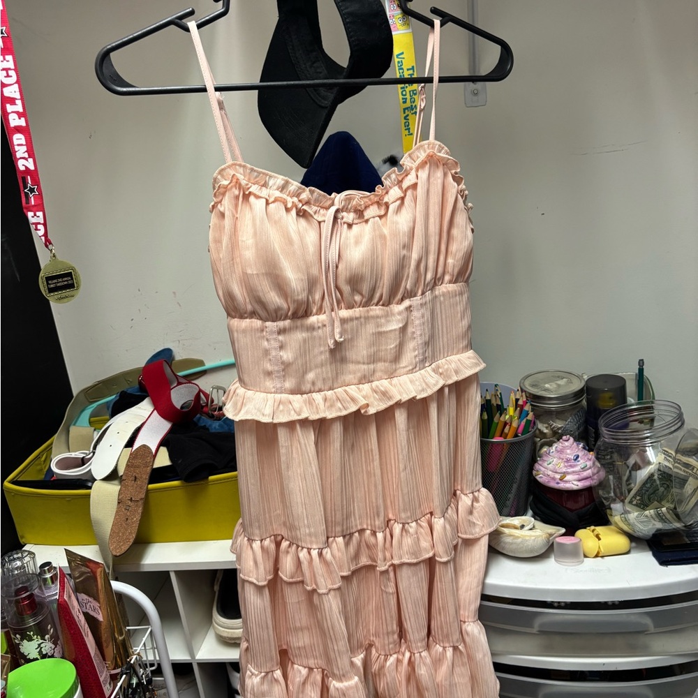 Peach Ruffled Spaghetti Strap Dress